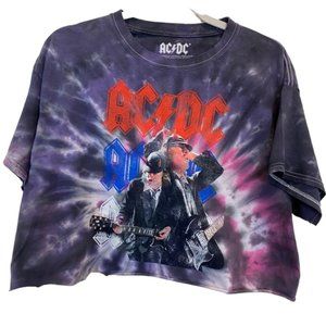 AC/DC Womens Multicolor Tie Dye Crop Band Concert Cotton Shirt M L